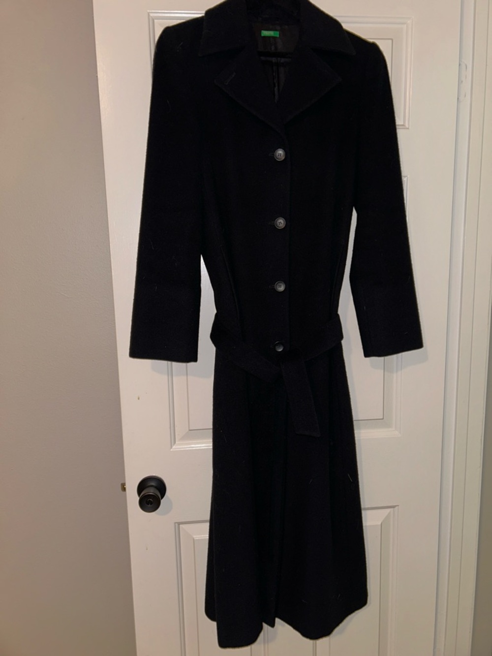 United Colors Of Benetton Black Long Wool Coat with Belt